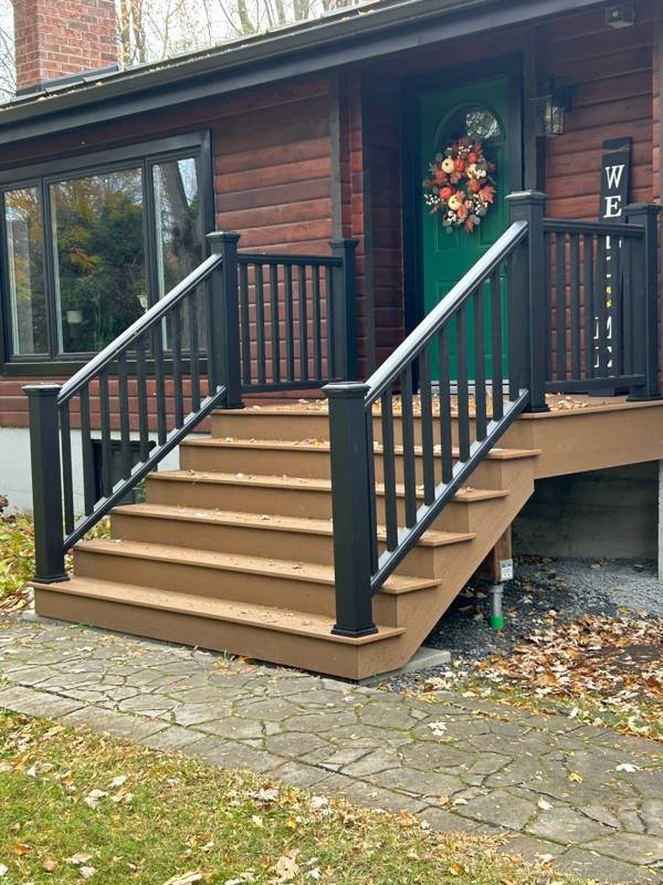Composite stairs with aluminum railing
