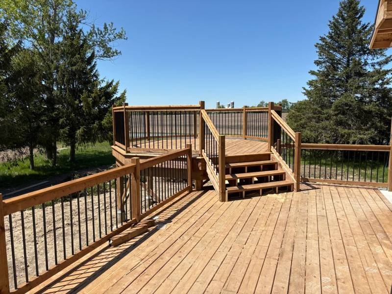Wraparound cedar deck with stairs