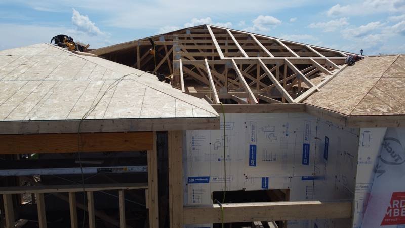 Roof trusses on a hip-roof home
